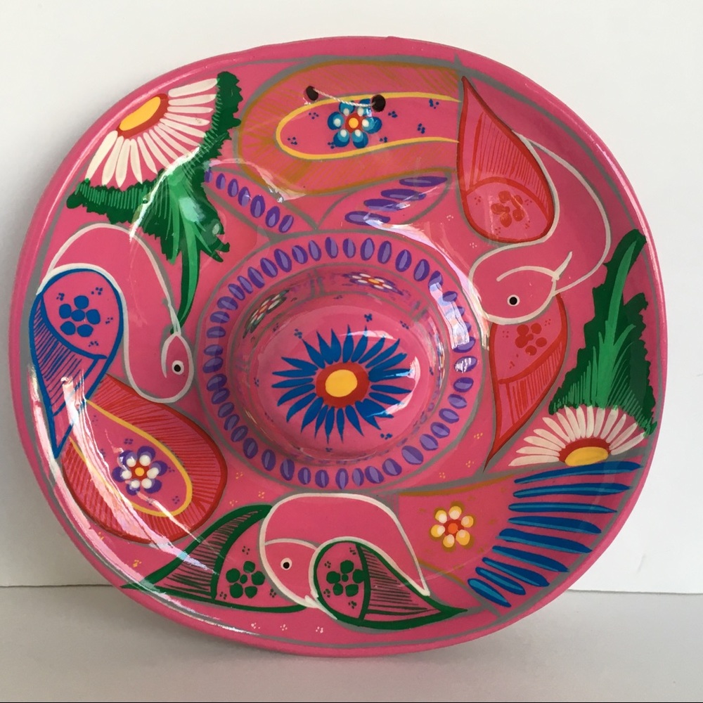 Mexican Art sombrero/hat wall hanging Mexico pink birds flowers 7.5" EUC